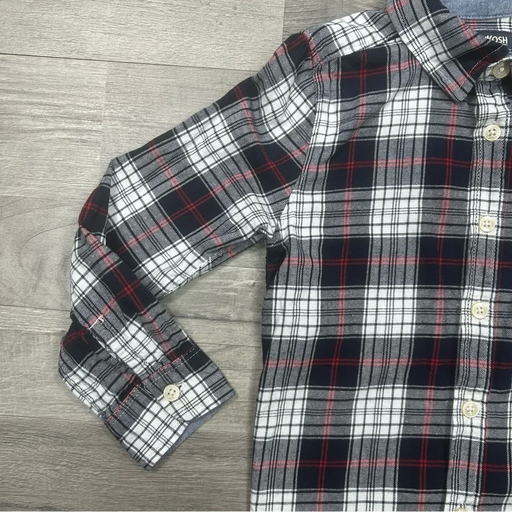 Oshkosh B'gosh Toddler Boys Blue Plaid Long Sleeve Button Down Shirt 5T